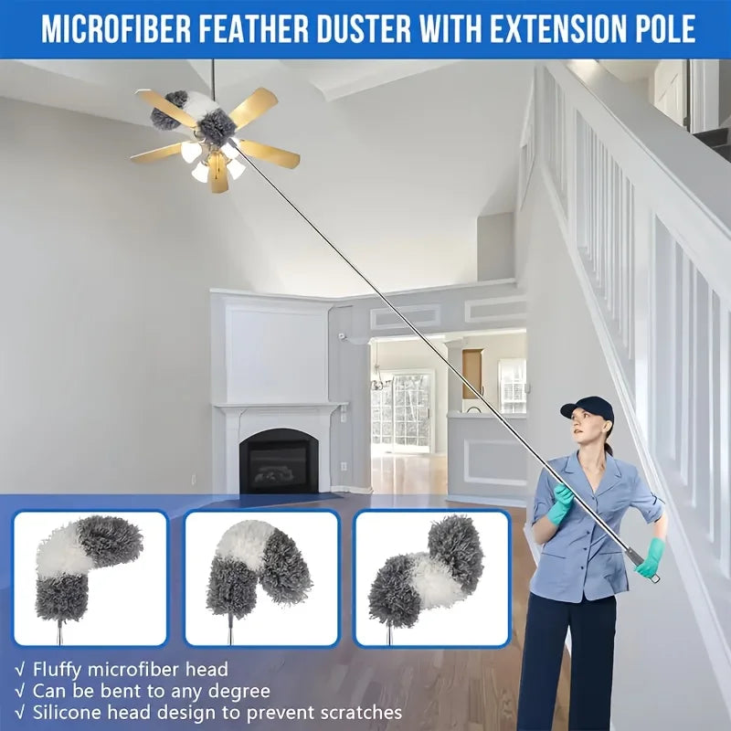 4-Piece Set of Household Electrostatic Dusters, Extendable Feather Dusters, Extendable Dust Brushes, Dusters for High Ceilings, Fans, Spider Webs, Reusable, Lightweight, for Cleaning Curtains and Ceiling Fans Peaceful Pleasures Health and Wellness