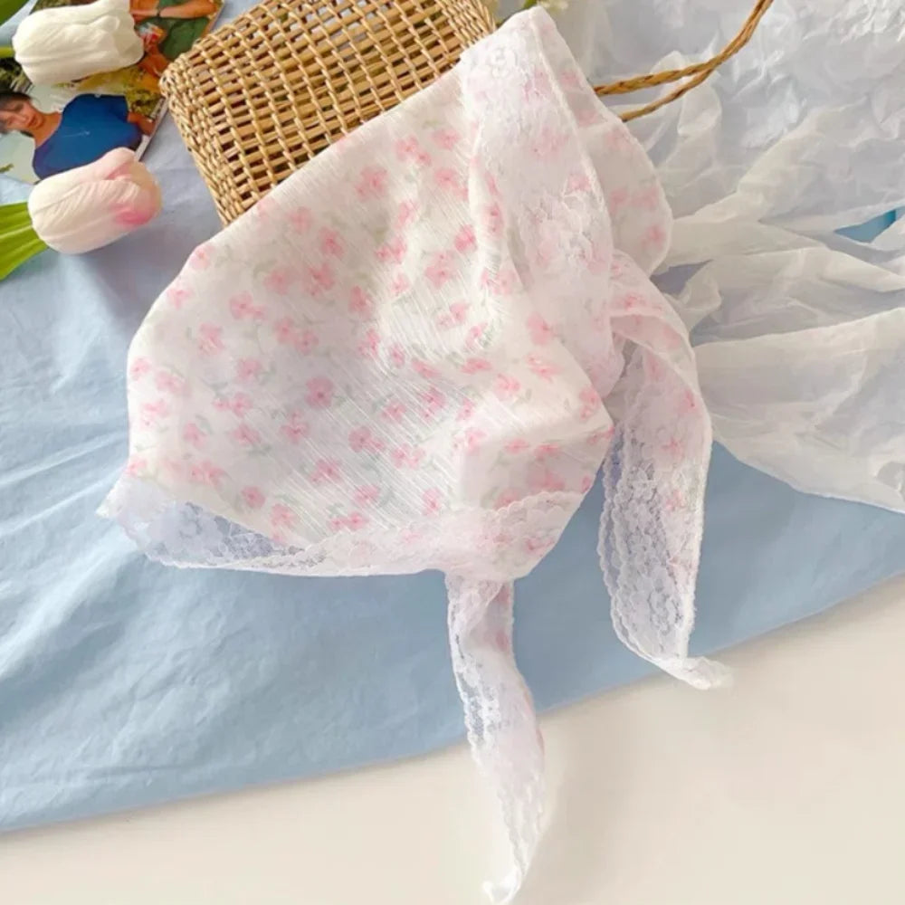 French Floral Triangle Scarf – Turban Bandana Hair Band Women
