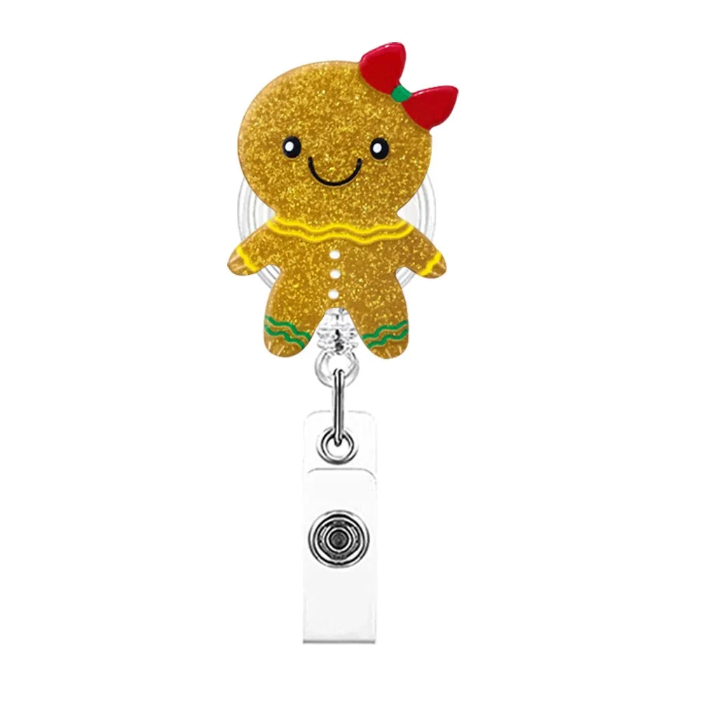 Acrylic Christmas Badge Reel Santa Claus Snowman Elk Retractable Badge Holder Gingerbread Xmas Decoration ID Card Holder Peaceful Pleasures Health and Wellness Style 12