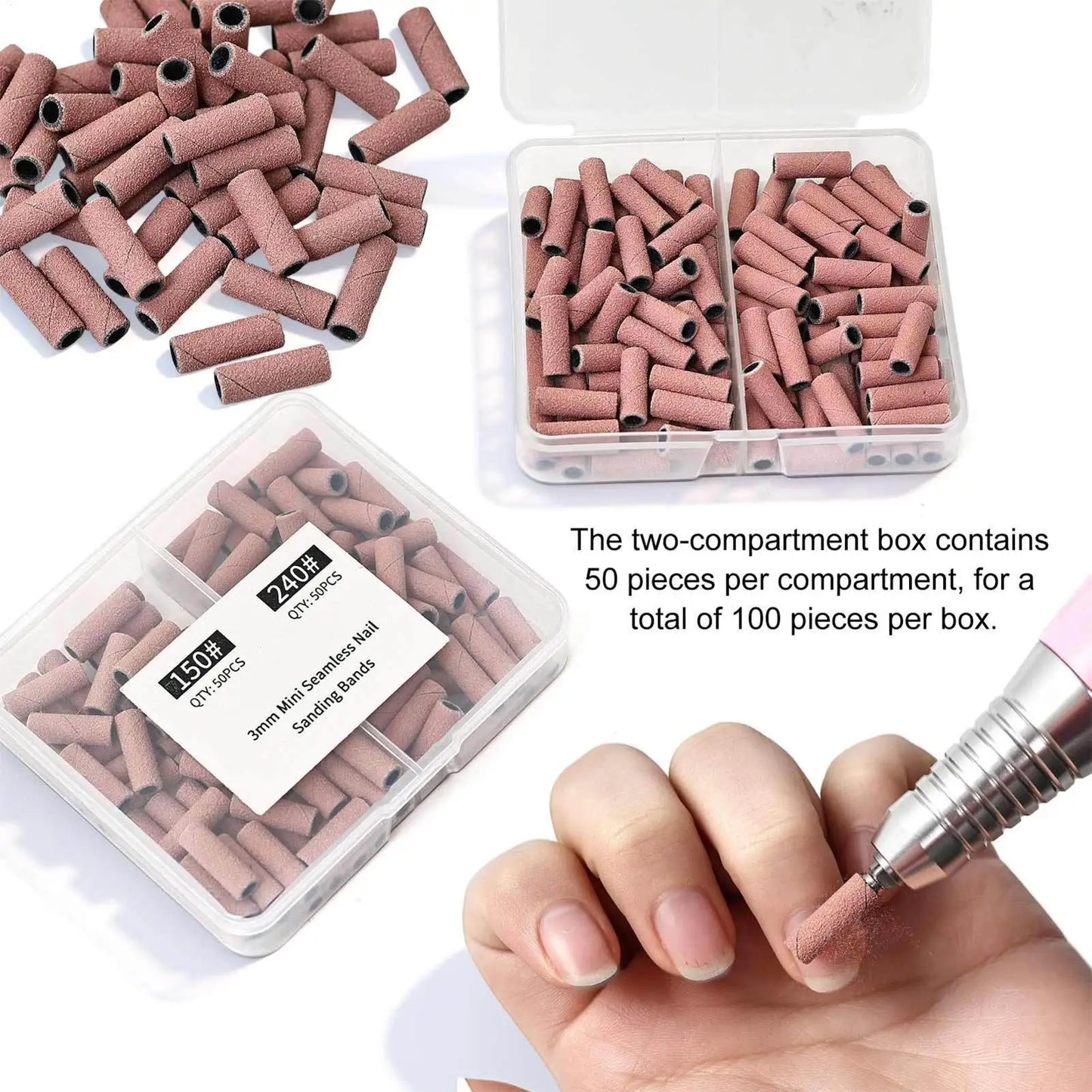 50-Pack Nail Drill Sanding Bands – Gel Polish Buffer & Remover
