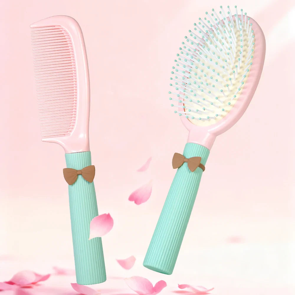 Cute Bow Hair Brush & Comb Set – Air Cushion Duo for Women