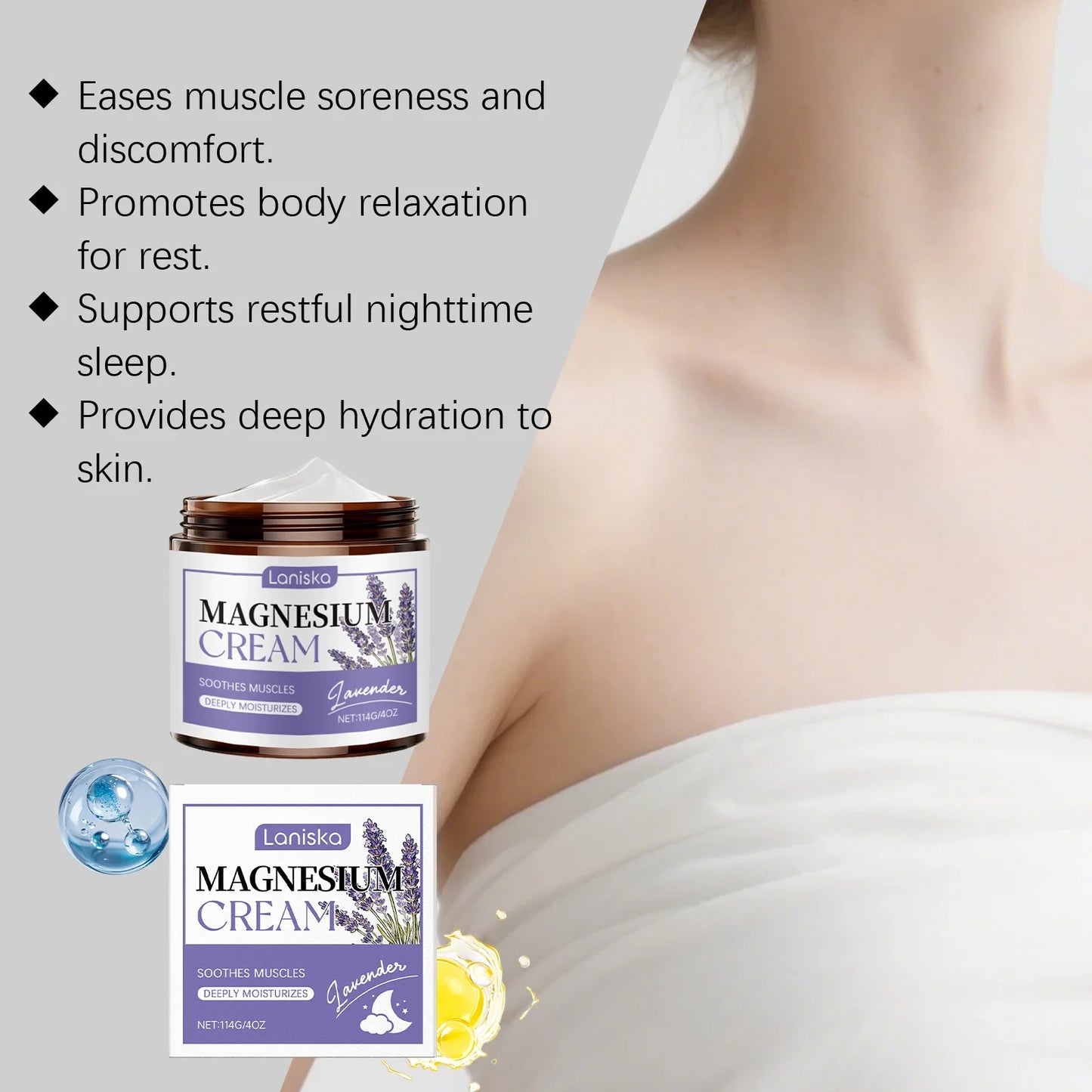 Laniska Lavender Magnesium Body Cream – Sleep & Skin Care