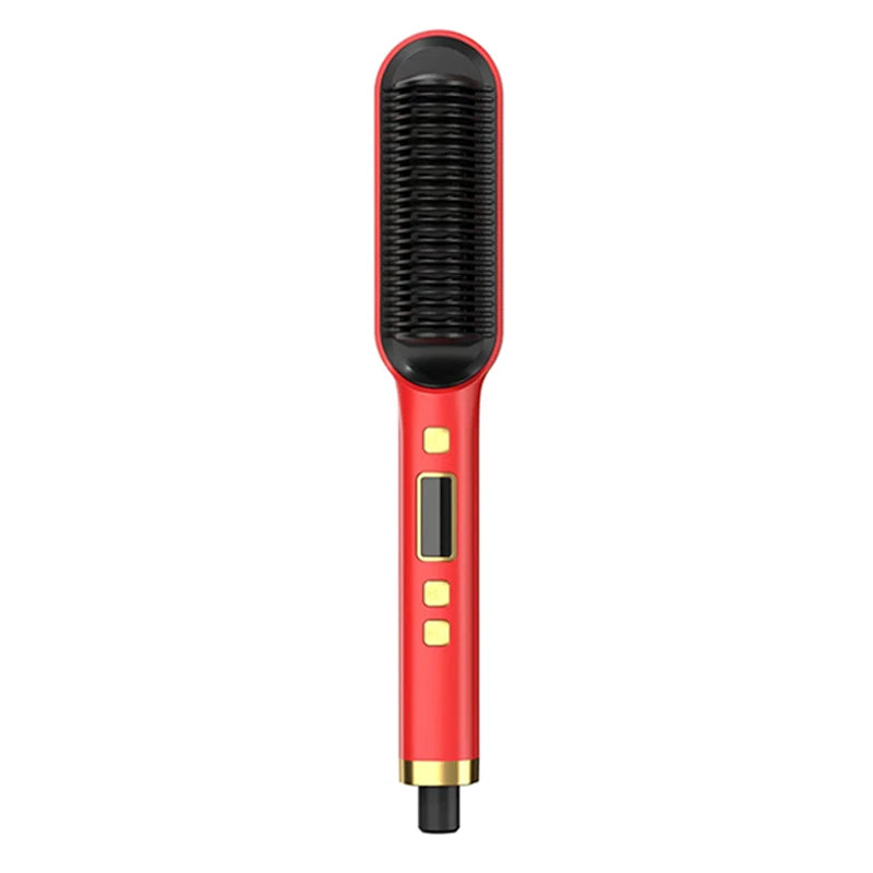 Household Electric Hair Straightener Brush Iron PTC Ceramic Plate LED Temperature Display for Outdoor Hotels Peaceful Pleasures Health and Wellness Red 100V-240V US Plug