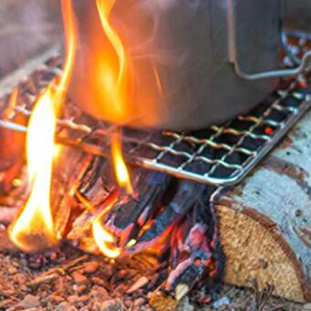 Camping Grill Grate Stainless Steel Mesh Grill Bushcraft Grill Camping Rack for Fire Cooking BBQ Backpacking Campfire Rated Peaceful Pleasures Health and Wellness