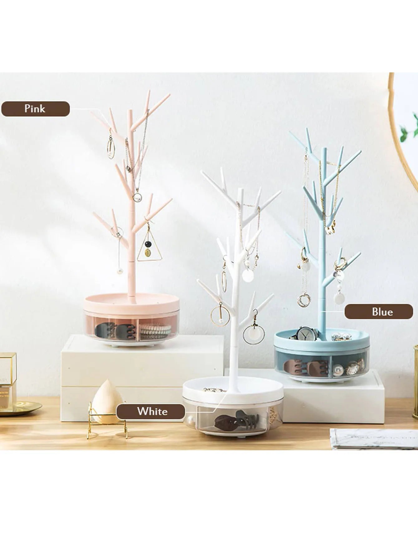 1Pcs Rotate Jewelry Display Stand Tray Storage Racks Earrings Necklaces Rings Jewelry Boxes Accessories Desktop Organizer Holder Peaceful Pleasures Health and Wellness