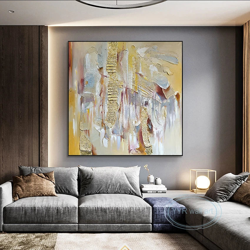 Unique Texture Abstract Gold Painting Home Decoration Poster Handmade Wall Art Canvas Light Luxury Aesthetic Picture For Hotel Peaceful Pleasures Health and Wellness