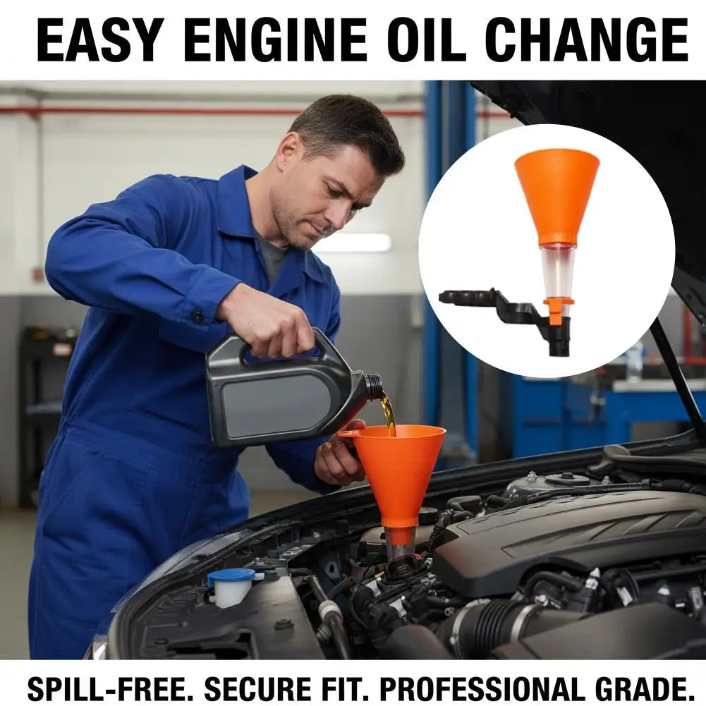 Universal Self‑locking Car Oil Filling Funnel Adjustable Clamp Engine Oil Change Funnel Leak‑proof Oil Change Equipment Tool Peaceful Pleasures Health and Wellness