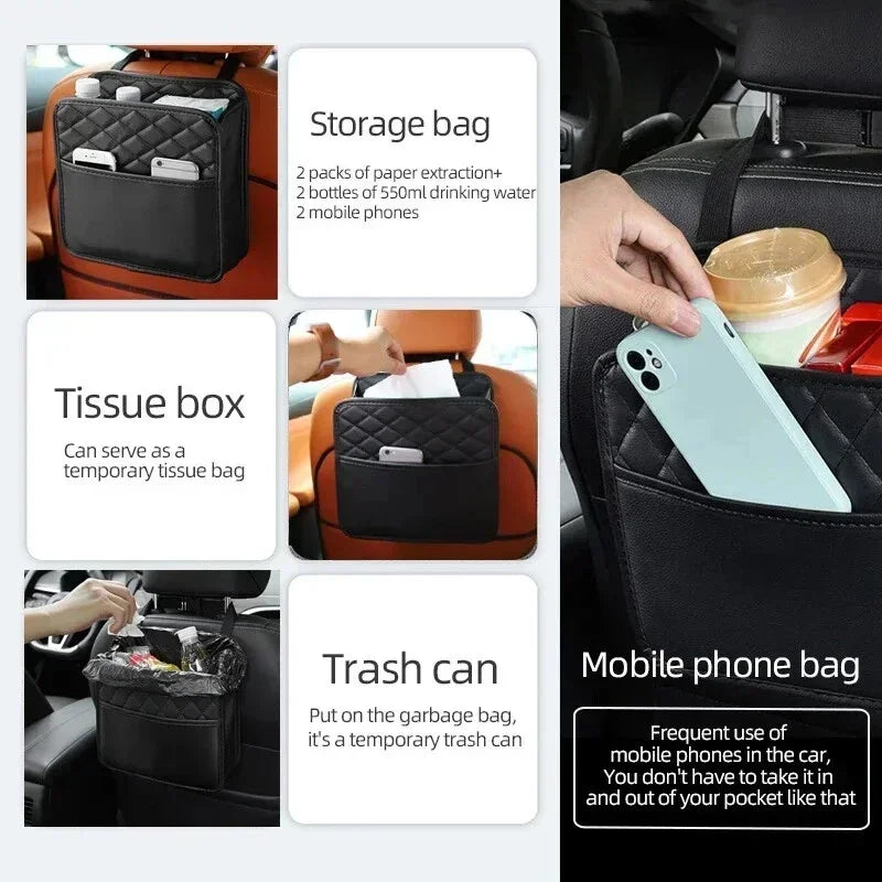 Leather Car Seat Back Organizer | Multi-Pocket Storage Bag Car Seat Organizer Peaceful Pleasures Health and Wellness