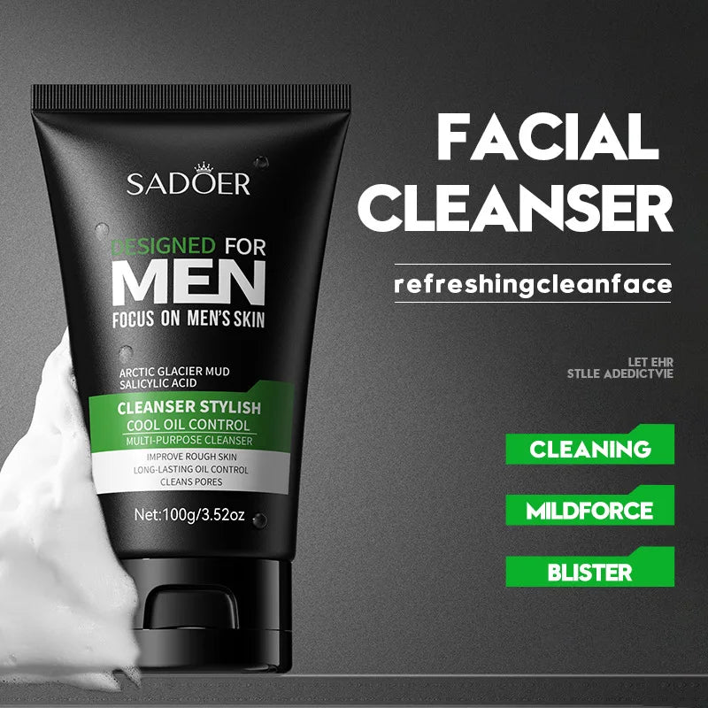 Deep Cleansing Men Cool Facial Cleanser Oil Control Moisturizing Blackhead Remove Dark Spots Pores Acne Mark Refining Face Wash Peaceful Pleasures Health and Wellness