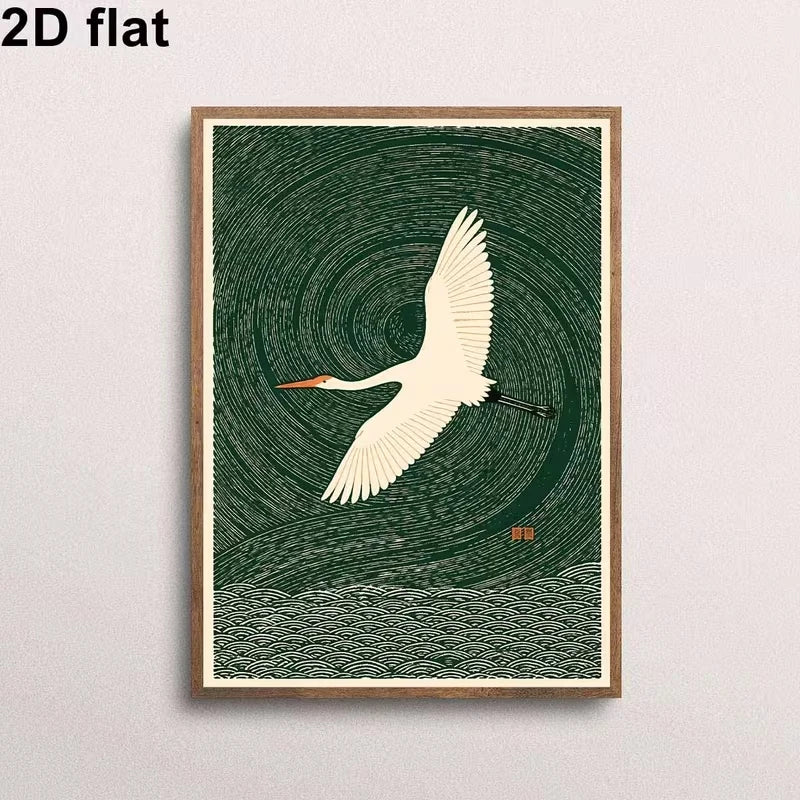 Great Egret Crane Canvas Wall Art Print | Bird Wave Poster
