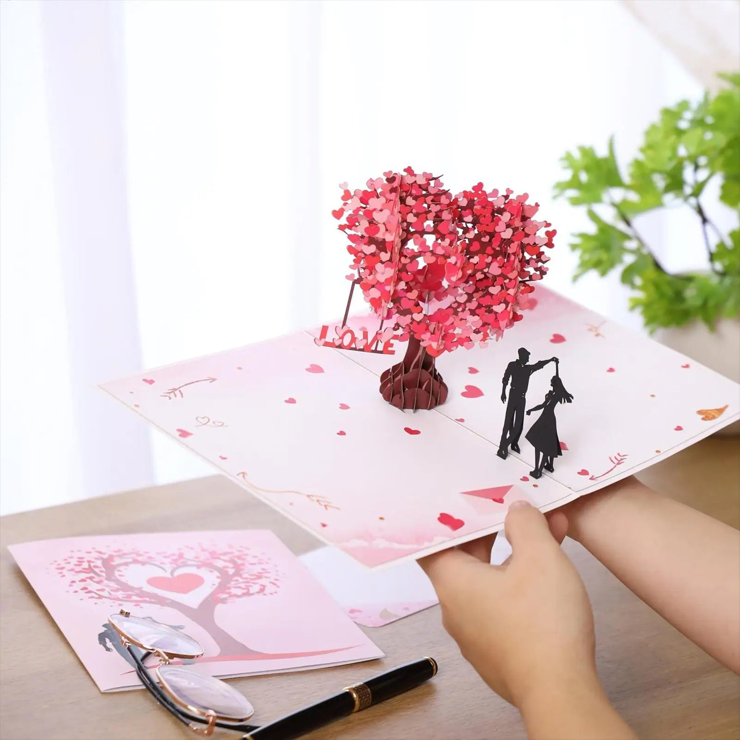 3D Pop-Up Heart Tree Couple Card – Romantic Greeting Card
