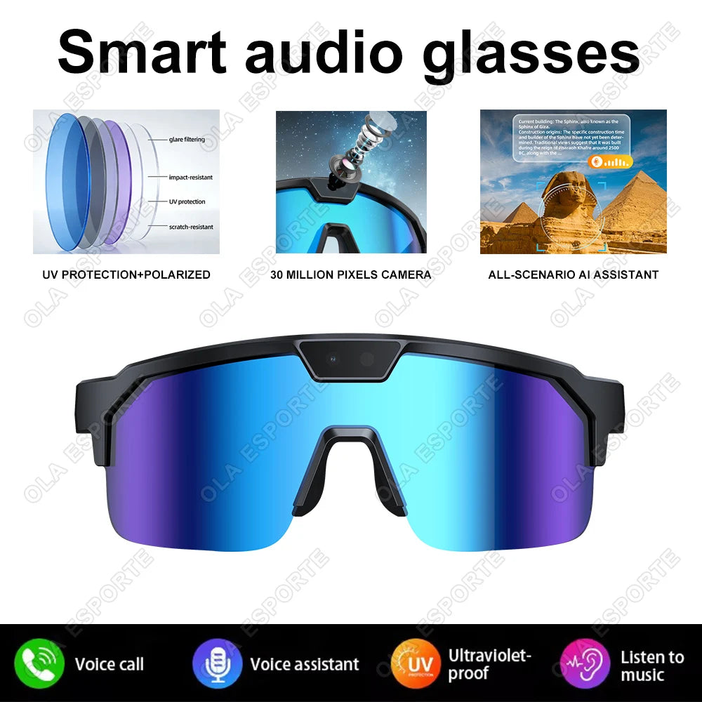 2026AI Smart Glasses Men with ChatGPT Voice Assistant 3000W Photo 1200P Video Recording Bluetooth 150+Translation Sunglasses IOS Peaceful Pleasures Health and Wellness Bk-Bl