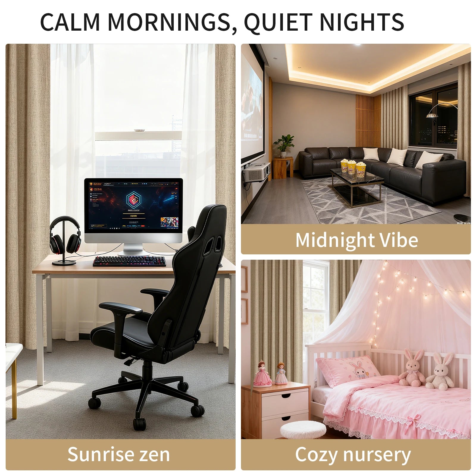 2 Panels Blackout Curtains Thermal Insulated Linen Curtain for Living Room Rod Pocket Light Blocking Drapes Window Treatment Peaceful Pleasures Health and Wellness