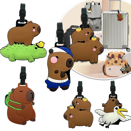 Cartoon Capybara PVC Luggage Tag | ID & Address Holder Luggage Tag Peaceful Pleasures Health and Wellness