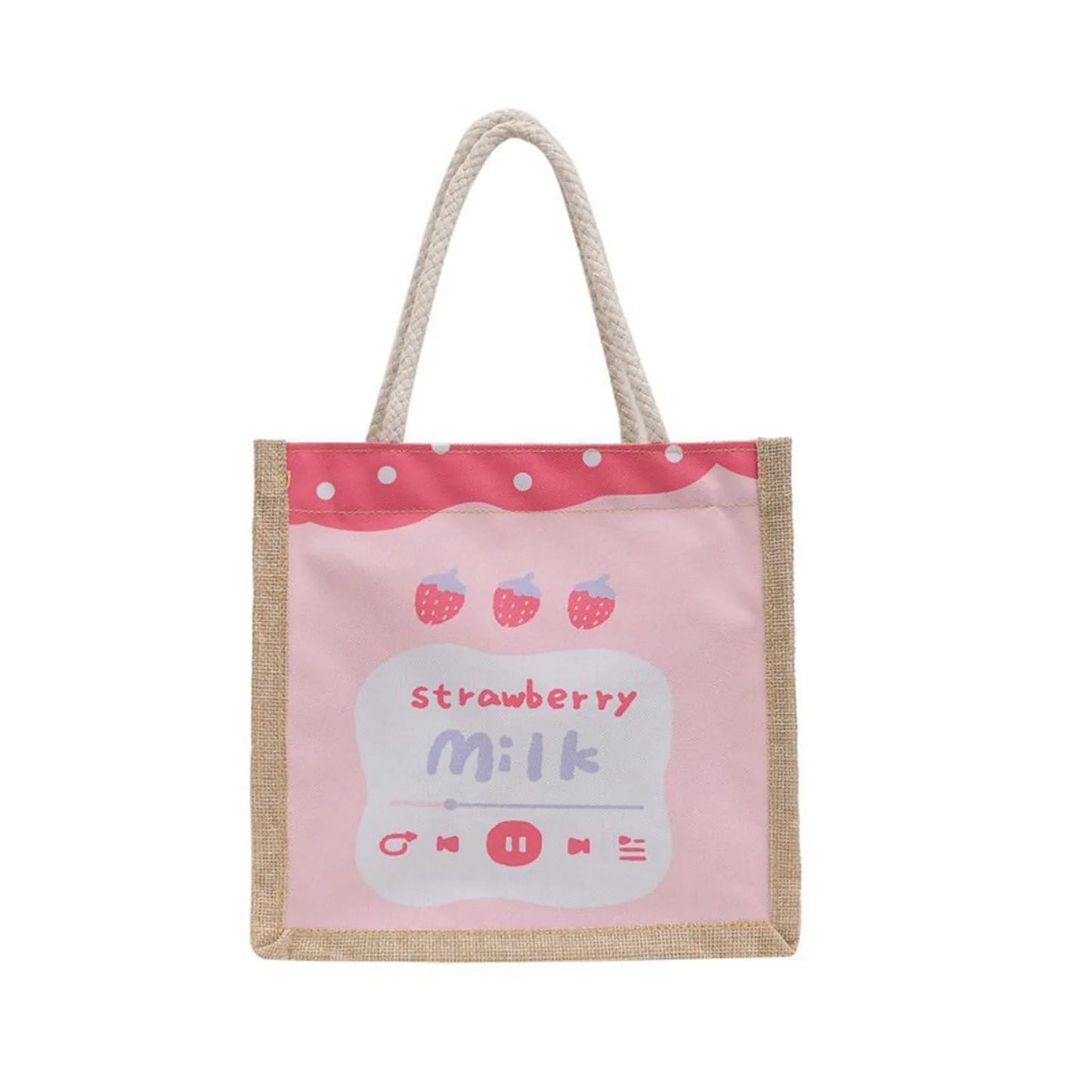 Women Casual Canvas Handbag Large Purse with Soft Handles & Inner Pocket for Mobile Phone Cosmetics Books Peaceful Pleasures Health and Wellness Strawberry pattern