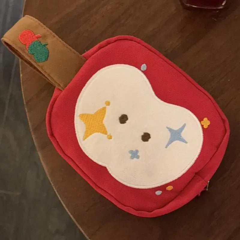 Embroidered Apple Canvas Camera & Cosmetic Bag | Cute Square Pouch