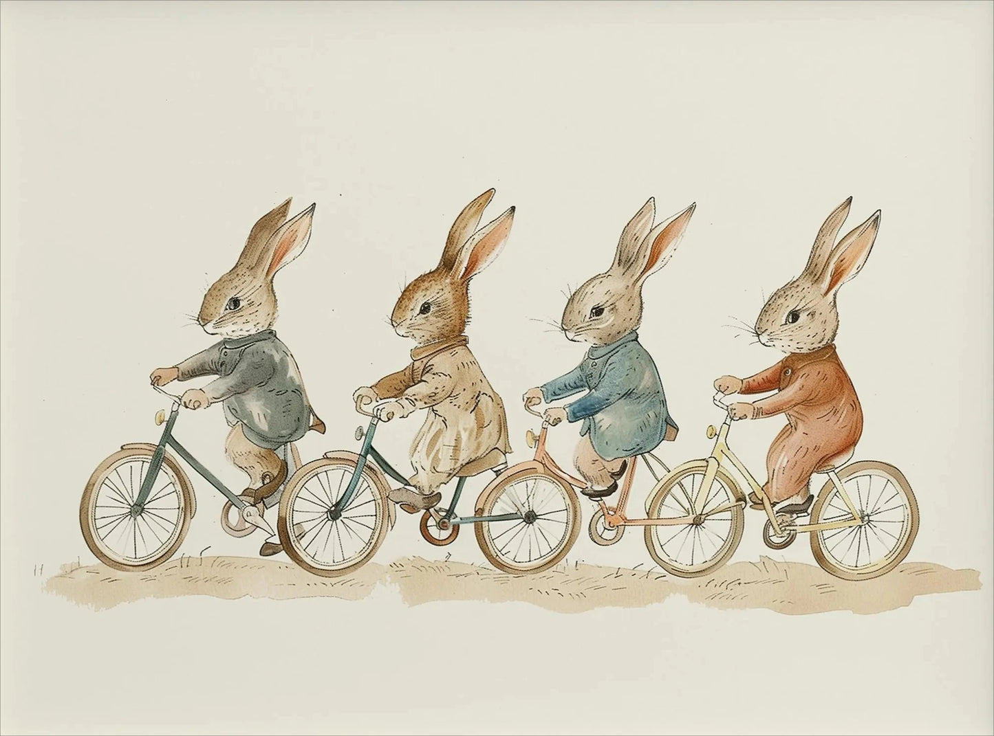 Cartoon Mom & Bunny Nursery Canvas Wall Art | Unframed Print