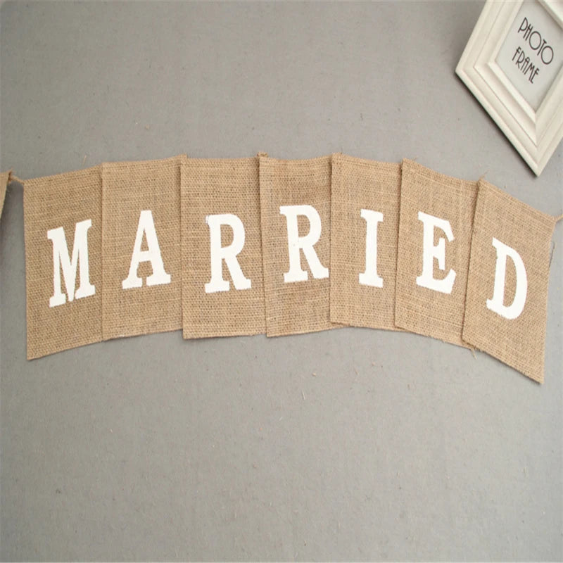 Bar Decoration Jute Burlap Bunting Rustic Just Married Mr Mrs Wedding Banner Garland Party Flags Candy Event Home Party Supplies Peaceful Pleasures Health and Wellness