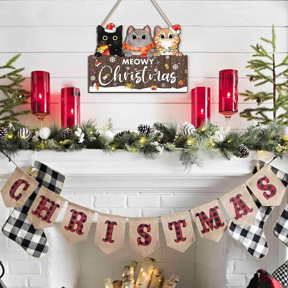 1Pcs Christmas Wooden Cute Cat Pendant Christmas Party Door Christmas Tree Decoration Bedroom Door Decoration Supplies Peaceful Pleasures Health and Wellness