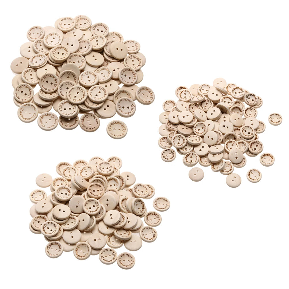 100pcs Wooden Love Buttons – DIY Craft Sewing Buttons 15/20/25mm Peaceful Pleasures Health and Wellness