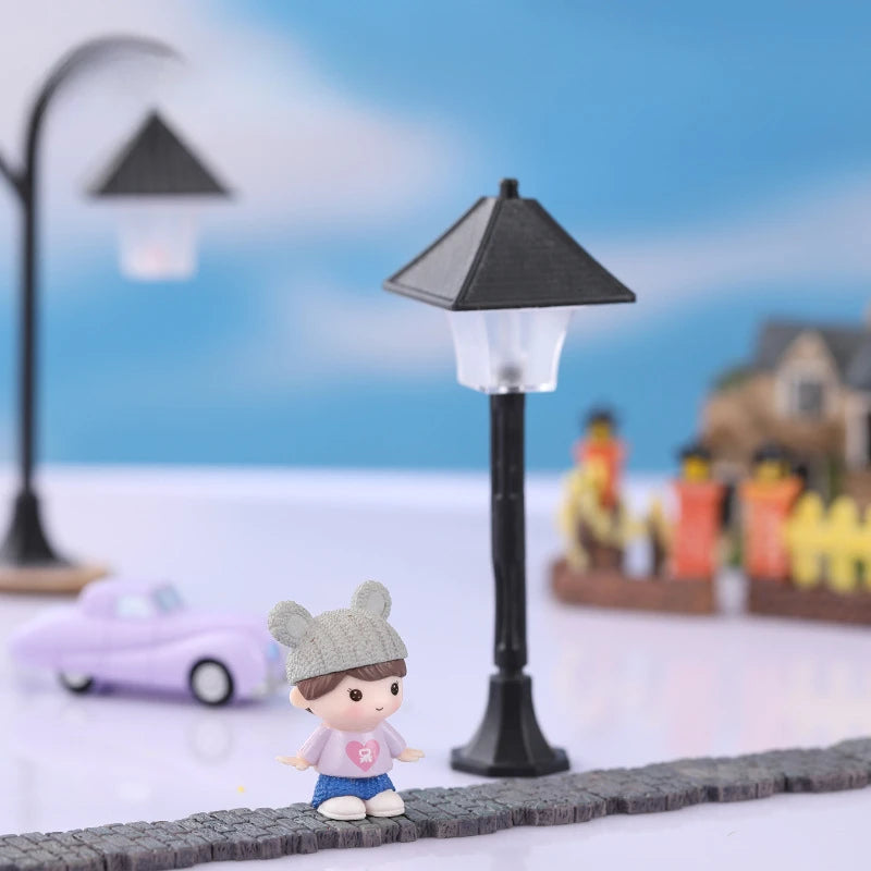 Miniatures Road Light Model Micro Landscape Bonsai Ornament Plastic Craft Home Garden Decor Street Lamp Figurine Streetlight Peaceful Pleasures Health and Wellness