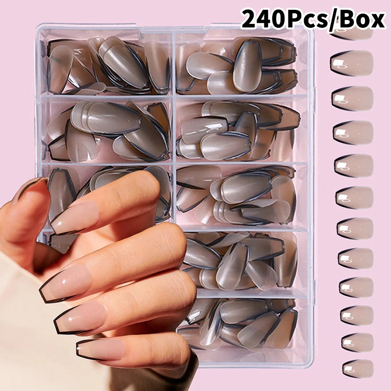 120/240/360Pcs/Box Glossy Soft Gel Pink French Nail Tips Medium Almond White Simple Press On Nails Huge Capacity False Nails Peaceful Pleasures Health and Wellness 240Pcs G