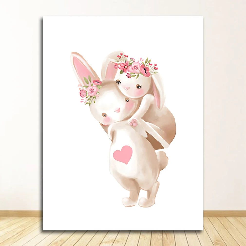 Pink Bunny Nursery Canvas Wall Art | Girls Baby Room Decor