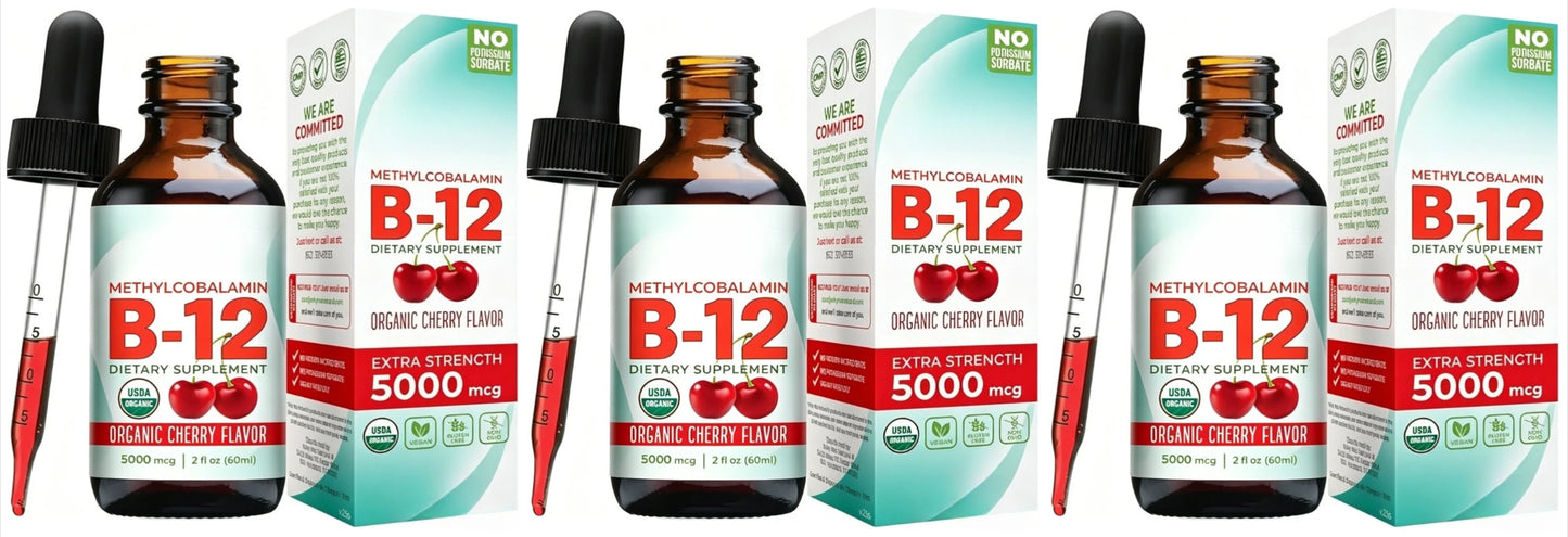 Methylcobalamin B12 5000mcg Liquid Drops | Organic Cherry 60ml