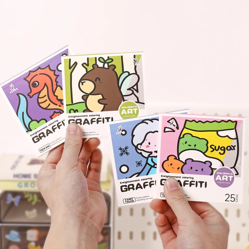 25 Sheets Cartoon Convenient Coloring Book Mini Watercolor Student