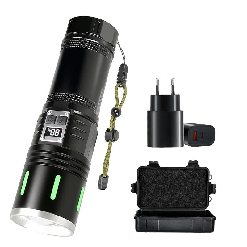 20W LED Flashlight 1000 Lumens Zoomable Rechargeable + Power Bank