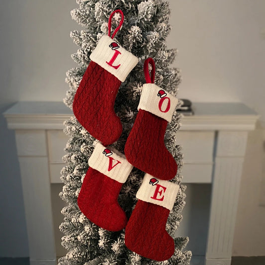 Personalized Knitted Christmas Stocking | Monogram Initial Christmas Stocking Peaceful Pleasures Health and Wellness