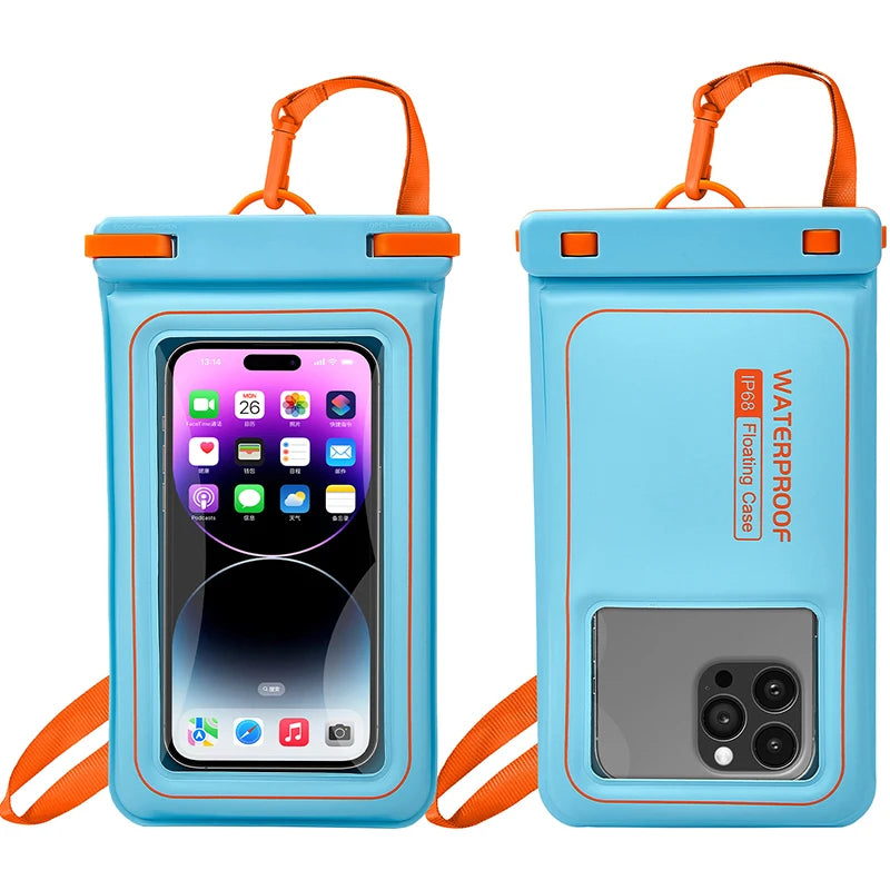 IPX8 waterproof phone pouch for swimming bag phone waterproof case mobile phone waterproof pack floating phone case under water Peaceful Pleasures Health and Wellness Blue and orange