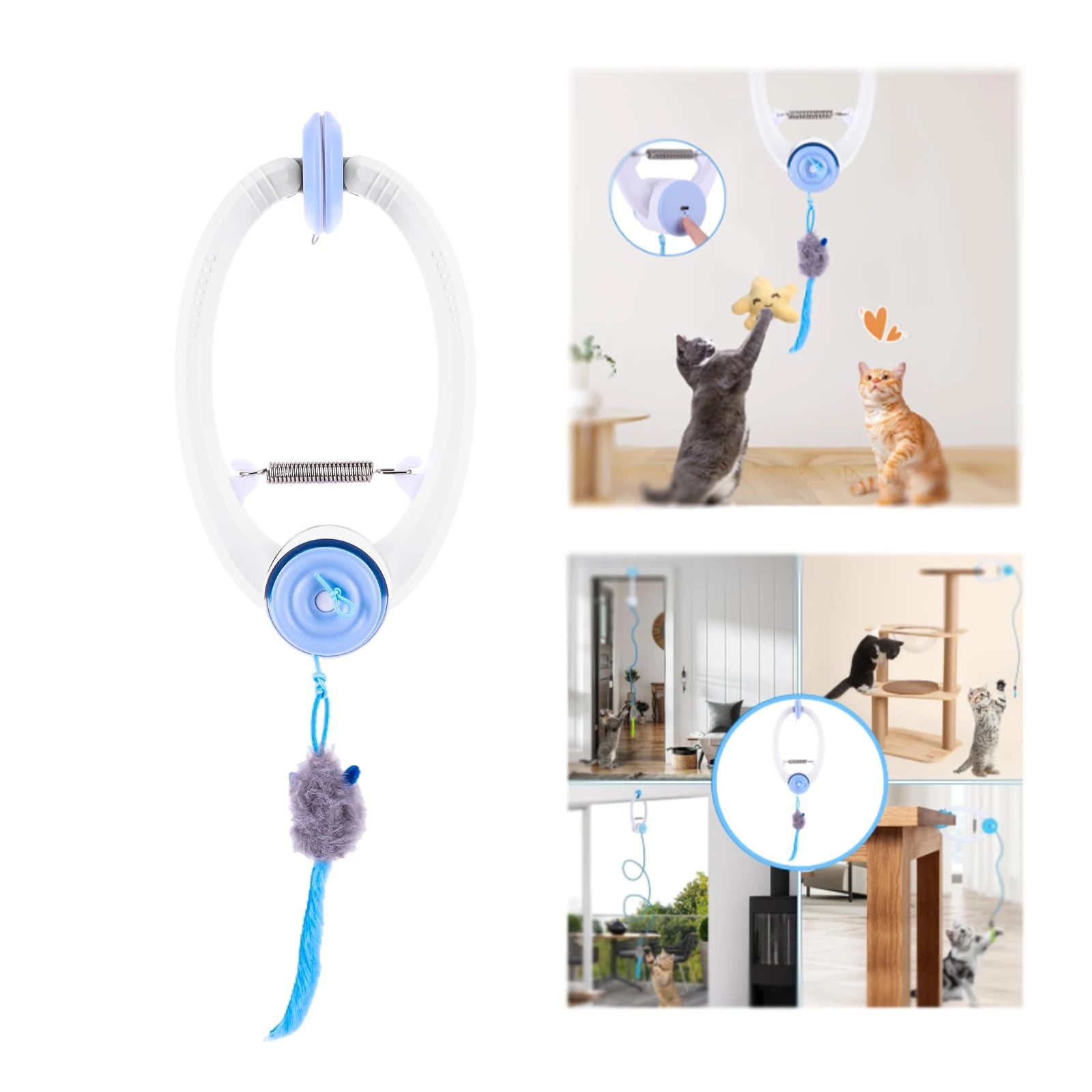 Interactive Cat Teaser Retractable Toys with 3 Catnip Mice Independent Play Hanging Door Cat Toys for Indoor Cats Peaceful Pleasures Health and Wellness