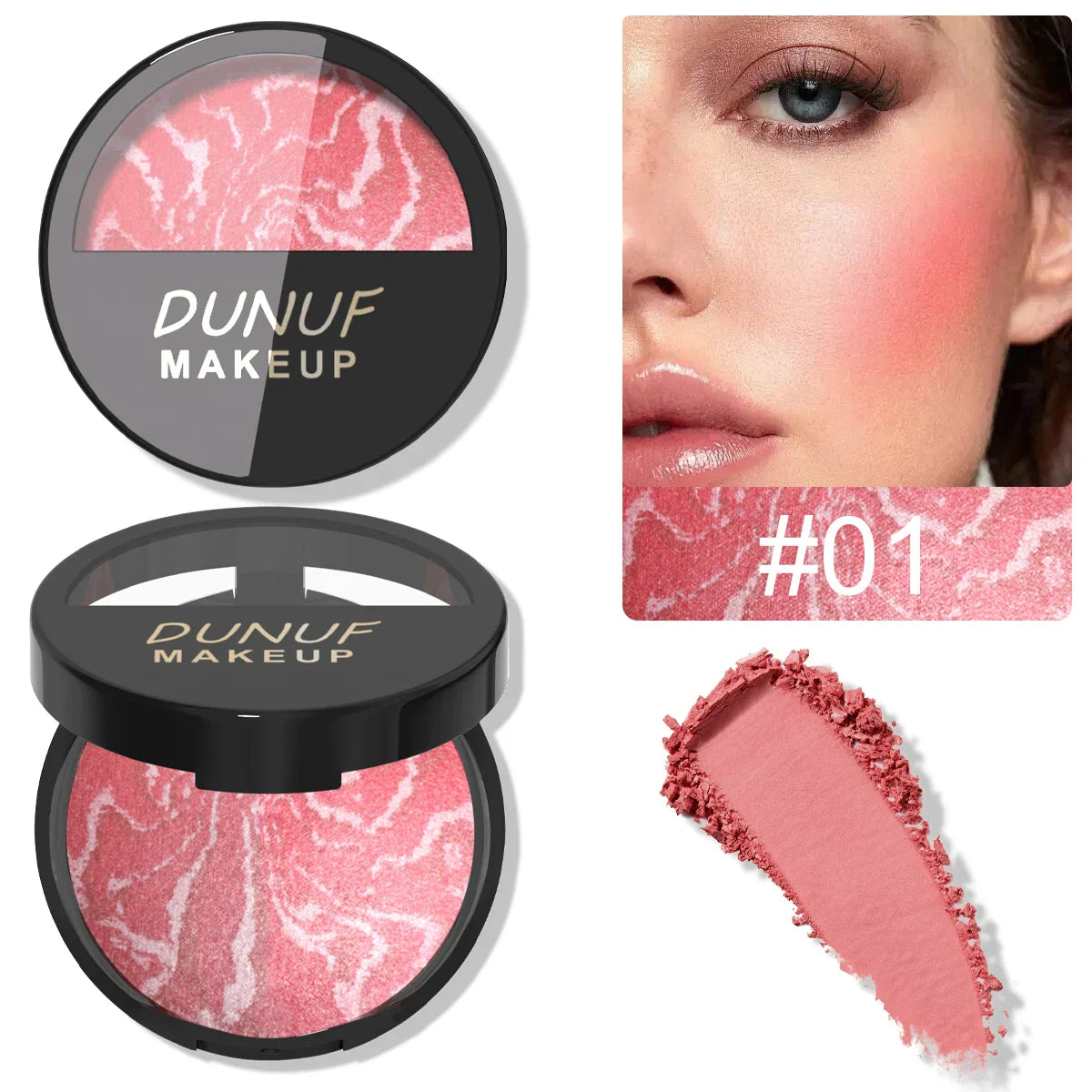 DUNUF 3-Tone Baked Blush Palette – Waterproof & Long-Lasting