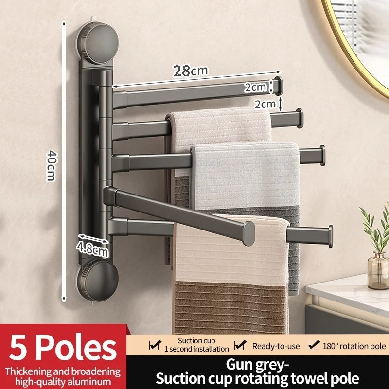 Drill-Free Rotating Double Towel Bar Rack with Suction Cup & Hook