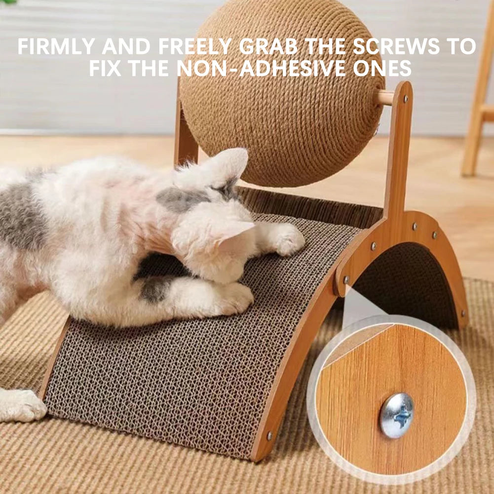 Cat Scratching Ball On Stand 360° Rotating Interactive Fun Small Apartment Space Saver Peaceful Pleasures Health and Wellness