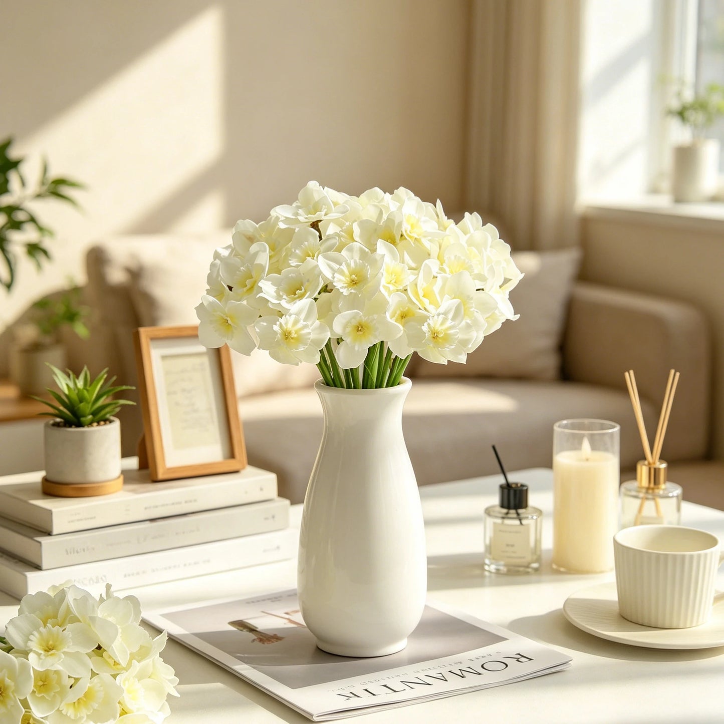 Silk Narcissus Artificial Flower Bouquet for Wedding & Home Decor