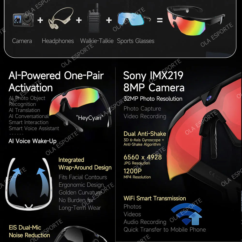 4K AI Smart Cycling Glasses | Camera, BT & AI Translation