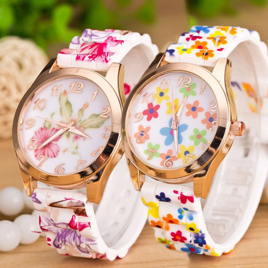 Women's Floral Dial Quartz Watch – Elegant Silicone Wristwatch Women's Quartz Watch Oasis Select