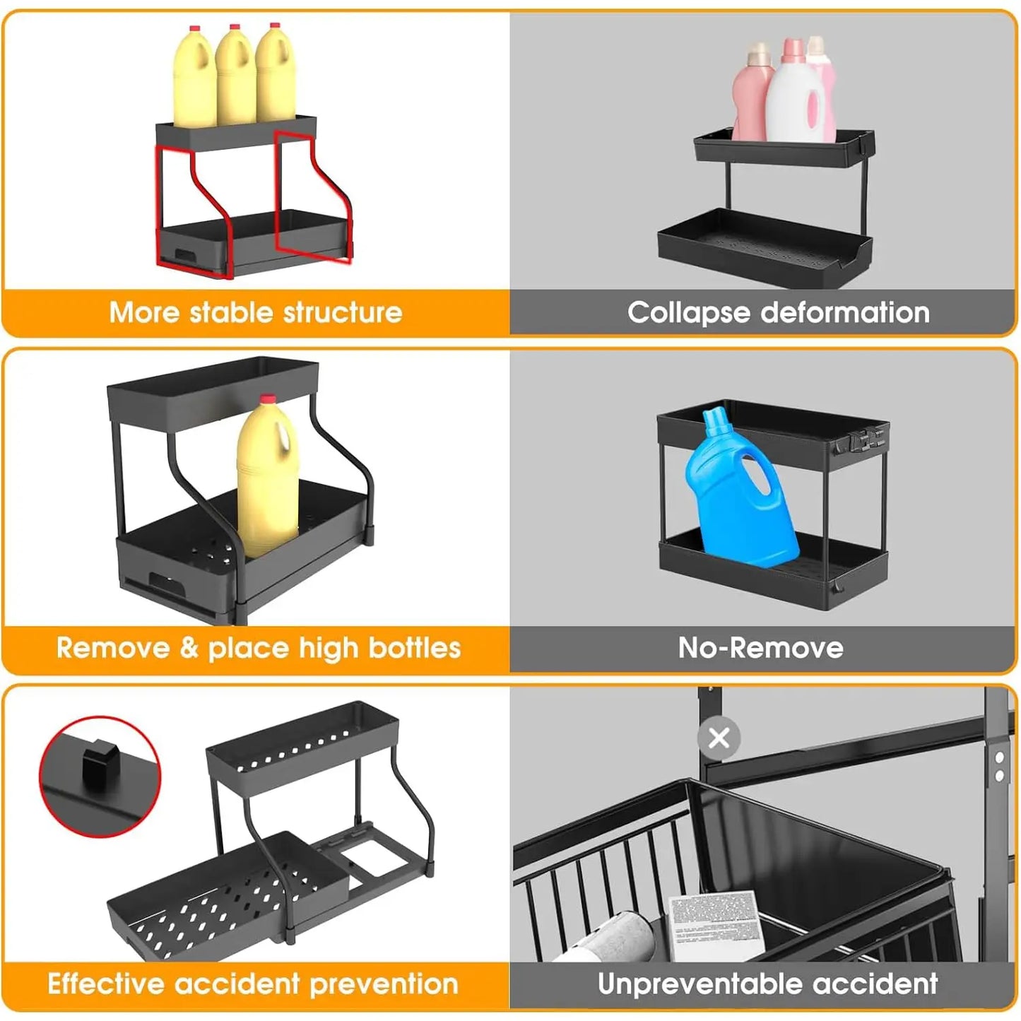Under Sink Pull-Out Organizer with Hooks, Shelf & Spice Rack