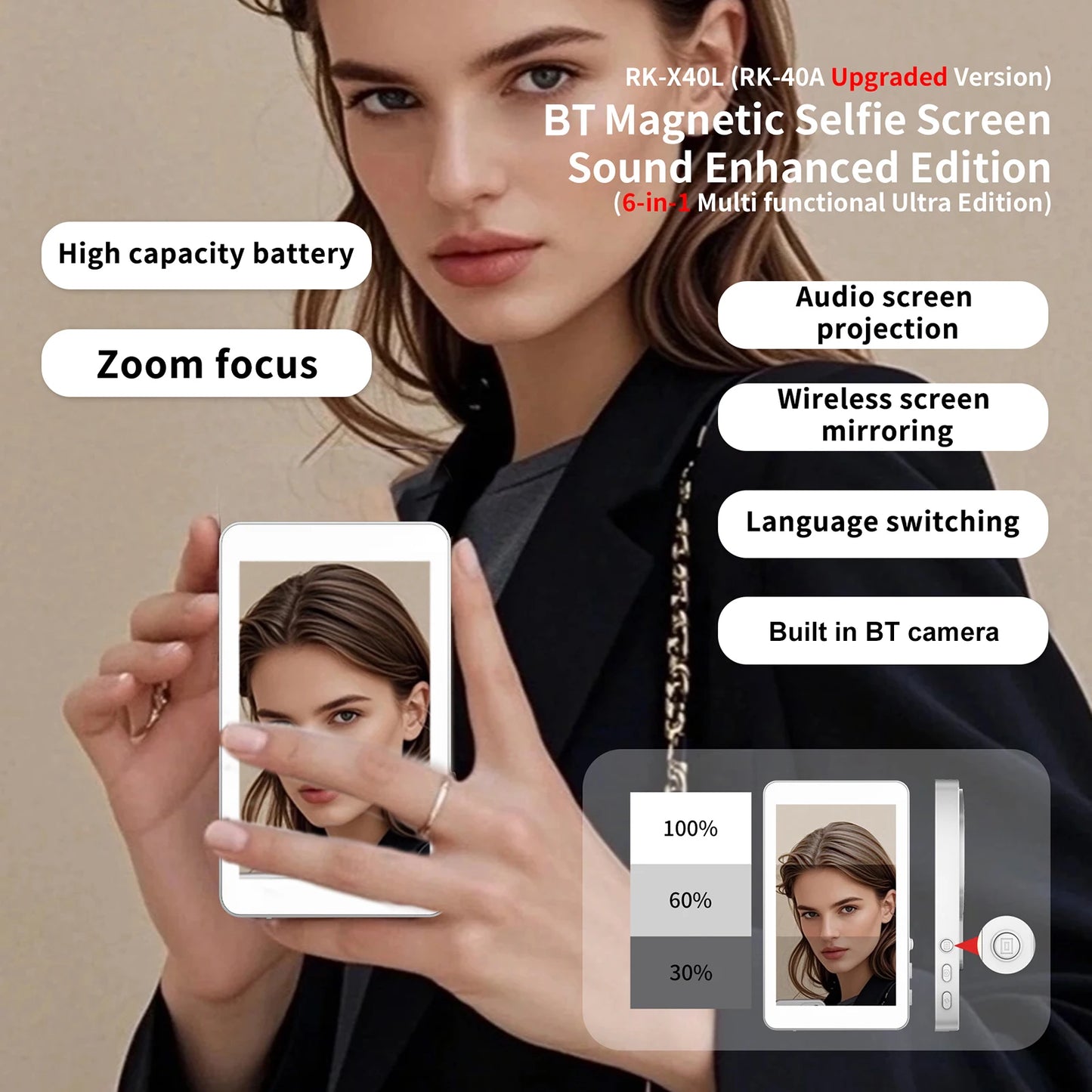 4" Magnetic Wireless Selfie Monitor Screen for Android & iOS Peaceful Pleasures Health and Wellness