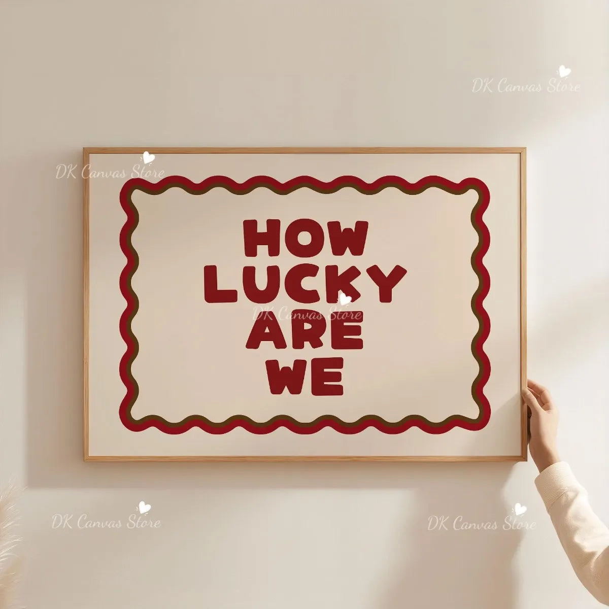 "How Lucky Are We" Quote Canvas Print Poster Modern Heart Stripe Art Prints Bedroom Living Room Wall Art Home Decor Poster Peaceful Pleasures Health and Wellness