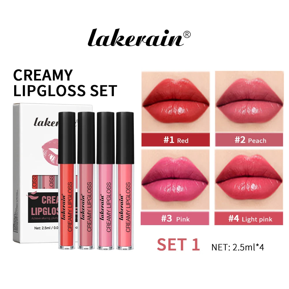 4pcs Creamy Lip Gloss Cream Matte Long-Lasting Non-Stick Cup Not Fade Waterproof Pigmented Velvet Lipgloss Gift For Girlfriend Peaceful Pleasures Health and Wellness set 1