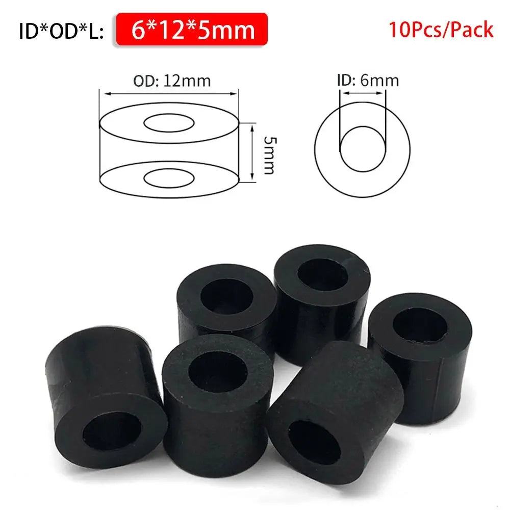 10Pcs/Pack New Non-Threaded ABS Spacer PCB Board Support M3-M10 Hollow Standoff Round Black Nylon Washer Peaceful Pleasures Health and Wellness 6x12x5mm