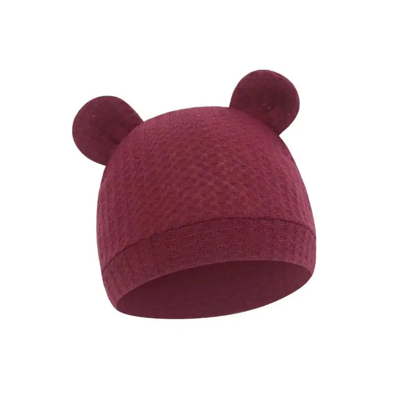 Bear Ear Newborn Baby Hat | Waffle Knit Stretchy Cap 0–24 Months