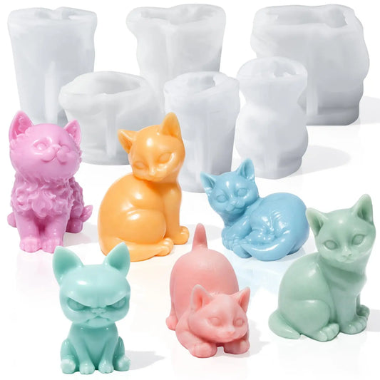 6 Pcs Mini Cat Silicone Molds 3D Cute Kitten Resin Candle Soap Mold for DIY Craft Home Ornament Gift Party Decoration Peaceful Pleasures Health and Wellness Default Title