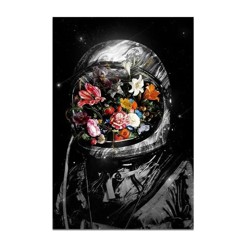 Abstract Astronaut Space Flower Canvas Wall Art Poster | Modern Canvas Wall Art Peaceful Pleasures Health and Wellness