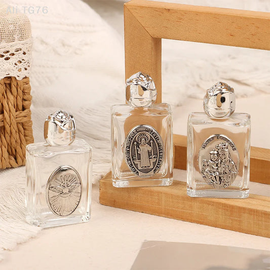 Glass Holy Water Bottle – Christian Cross & Virgin Design | 12 Styles Religious Glass Bottle Peaceful Pleasures Health and Wellness