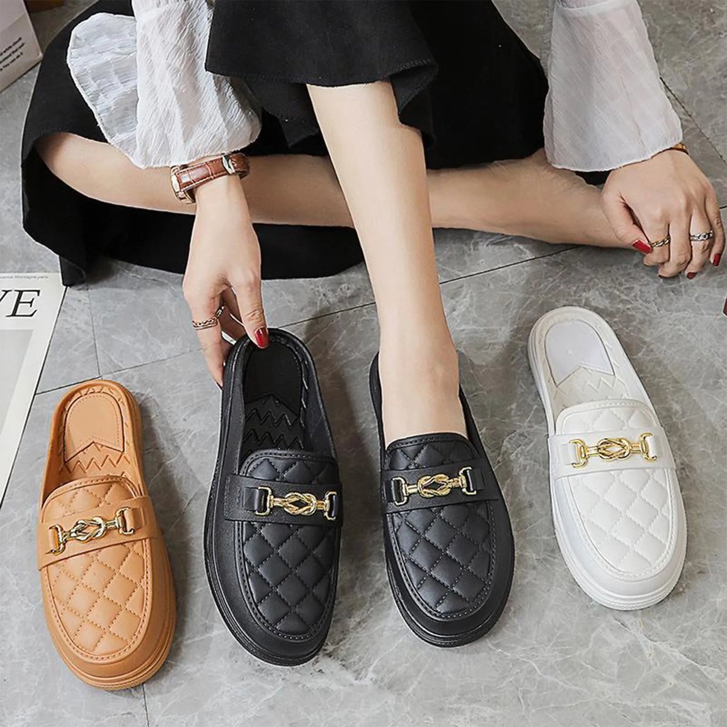 Summer New Style Women's Soft Bottom Anti-slip Versatile Outer Wear Beach Flat Bottom Lazy Person One Step Casual Half Slippers Peaceful Pleasures Health and Wellness
