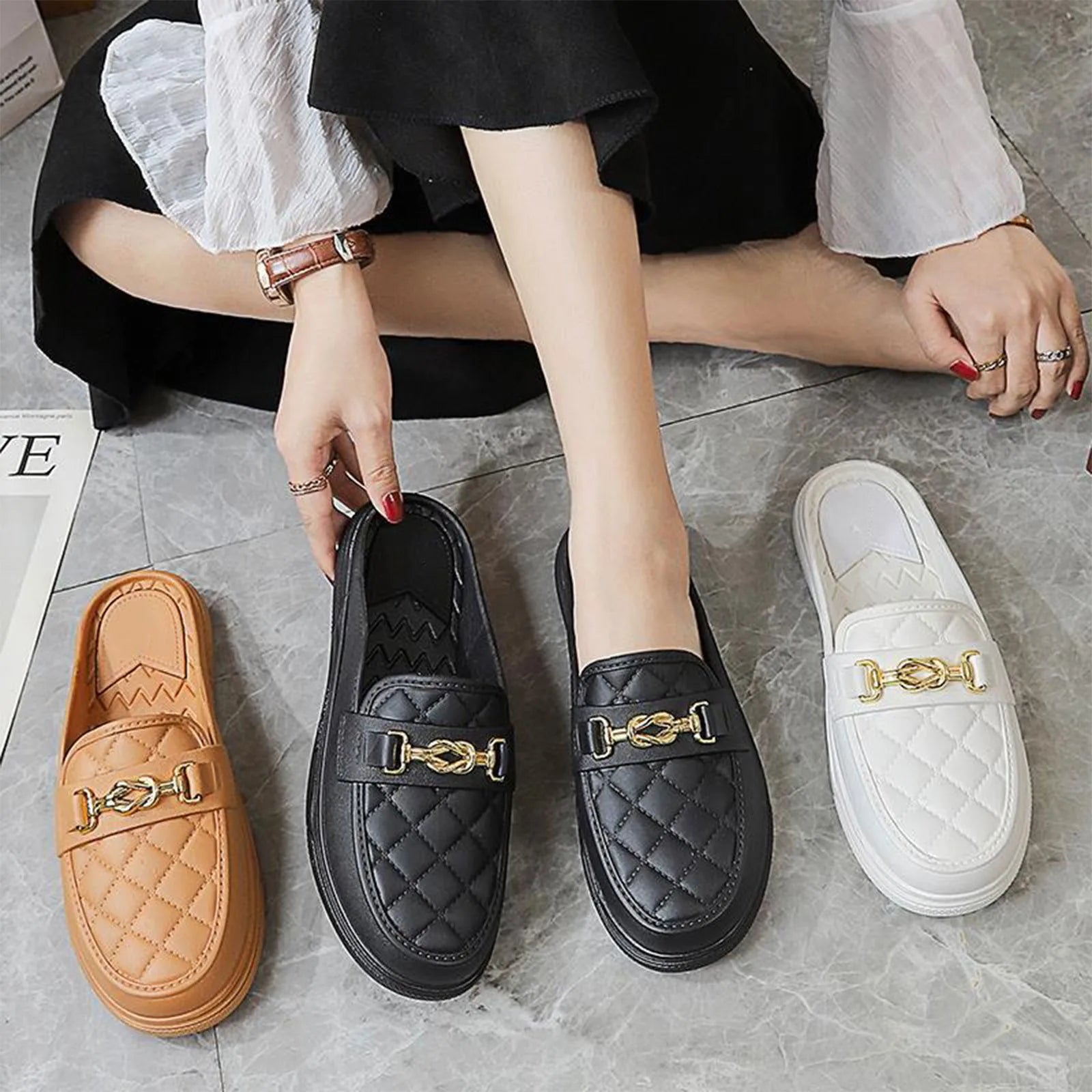 Summer New Style Women's Soft Bottom Anti-slip Versatile Outer Wear Beach Flat Bottom Lazy Person One Step Casual Half Slippers Peaceful Pleasures Health and Wellness
